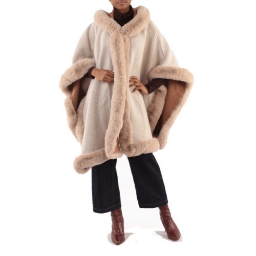 Dámska pelerína kabát s kožušinou pončo plášť kapucňa capo4fanl
