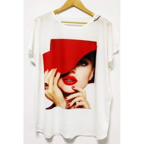 ITALY Dámske tričko s potlačou baggy oversize LINDA white red