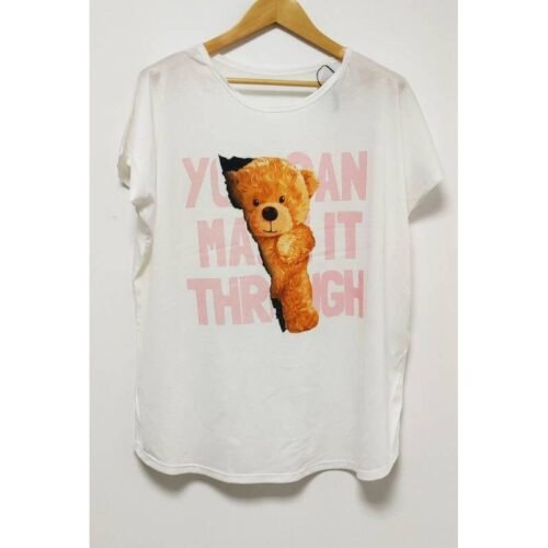 ITALY Dámske tričko s potlačou baggy oversize LINDA white animal bear