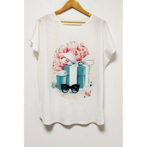 ITALY Dámske tričko s potlačou baggy oversize LINDA white gift