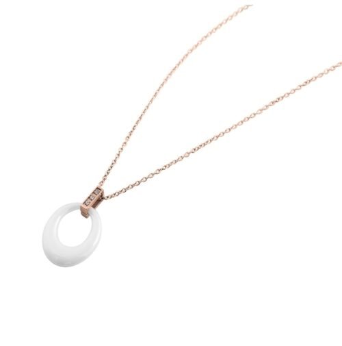 Prívesok s retiazkou oceľ keramika Oval crystal SG800 ružové zlato - Image 2