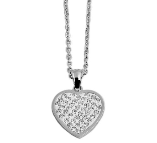 Prívesok oceľ Srdce Crystals silver s retiazkou SG401