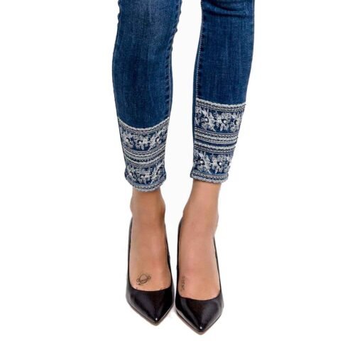 Dámske modne rifle fashion vysivane skinny 6599SW darkblue