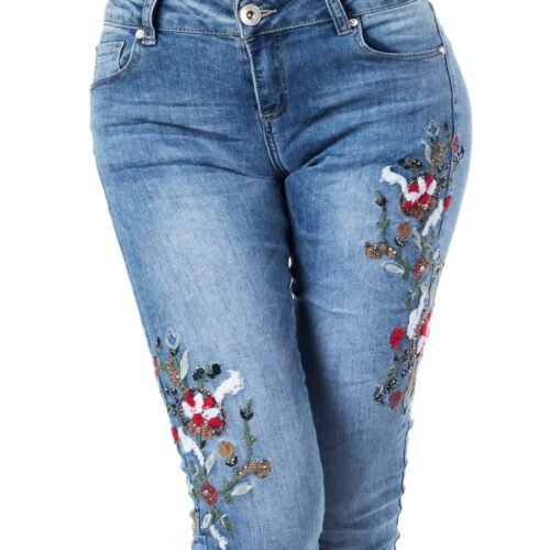 Dámske capri rifle vysivane fashion skinny 9554 denim