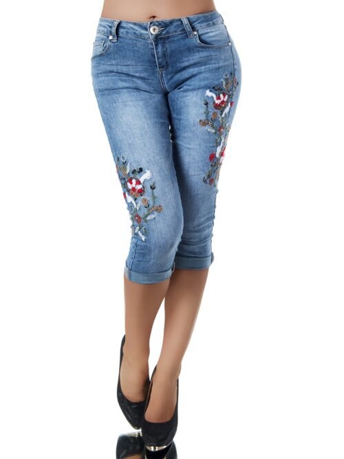 Dámske capri rifle vysivane fashion skinny 9554 denim - Image 3