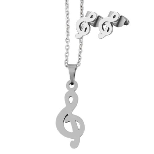 Set oceľ Husľový kľúč Music prívesok náušnice SG300 strieborný