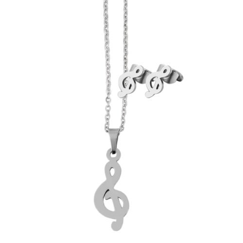 Set oceľ Husľový kľúč Music prívesok náušnice SG300 strieborný - Image 3