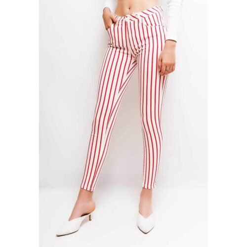 Dámske Pruhované úzke nohavice rifle skinny whitered