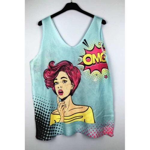 ITALY top bluzka casual print Vneck 001lucky fashion omg