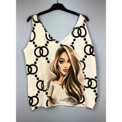 ITALY top bluzka casual print Vneck 001lucky fashion girls - Image 3