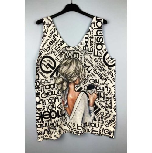 ITALY top bluzka casual print Vneck 001lucky fashion girls - Image 4