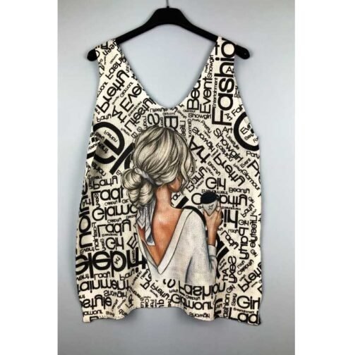 ITALY top bluzka casual print Vneck 001lucky fashion girls