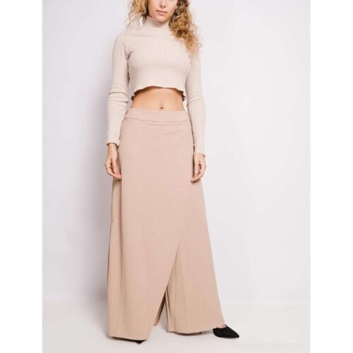 Dámske široké nohavice oversize na gumu 3158 beige black