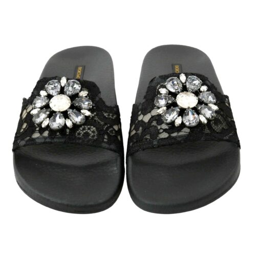 Black Lace Crystal Sandals4