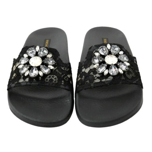 Black Lace Crystal Sandals4