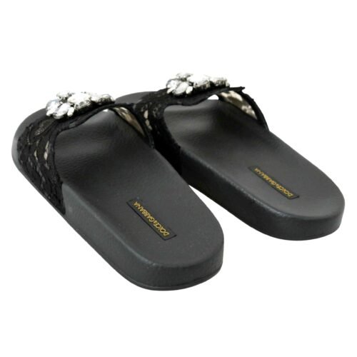 Black Lace Crystal Sandals6