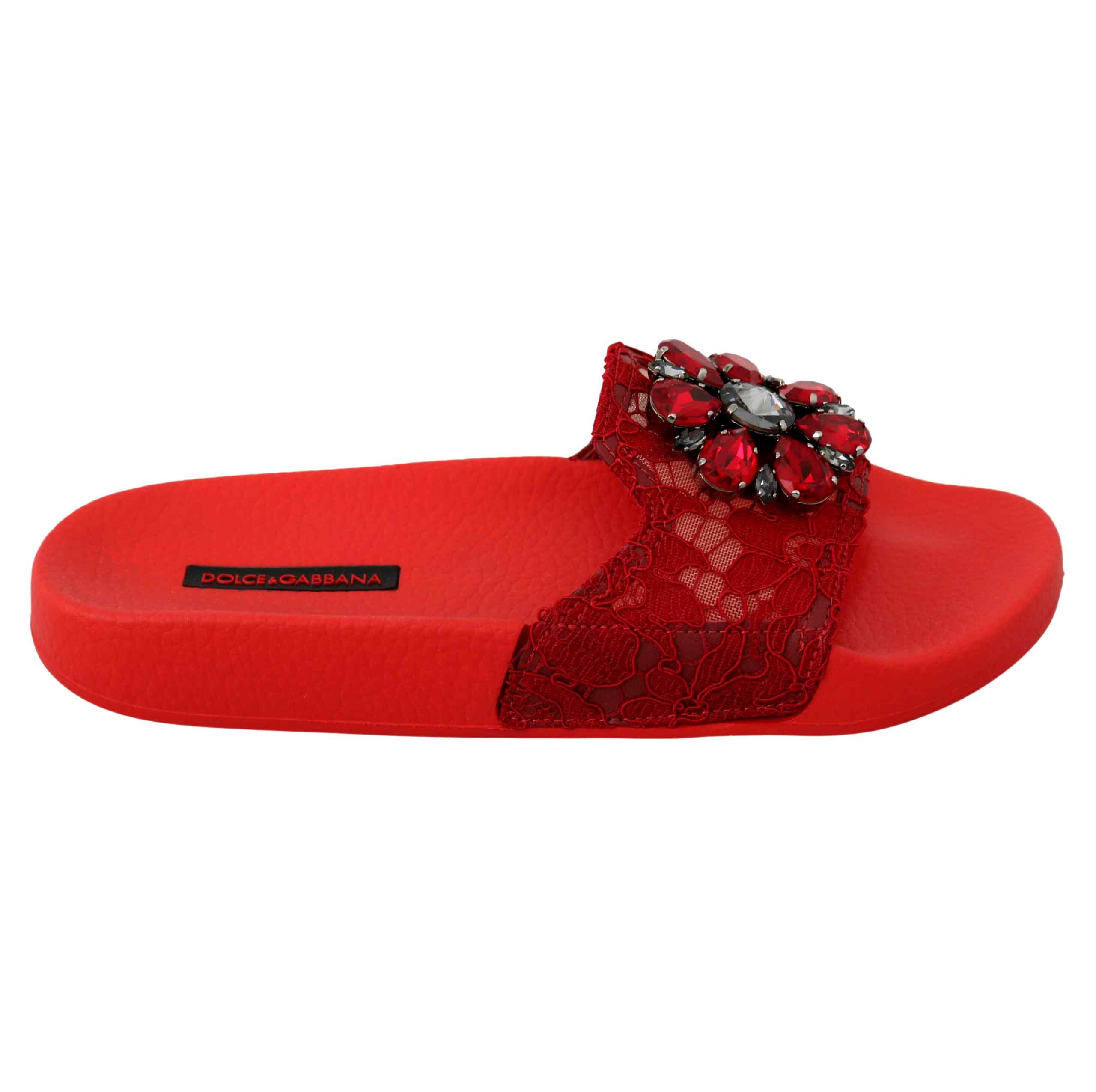 Red Lace Crystal Sandals multibella