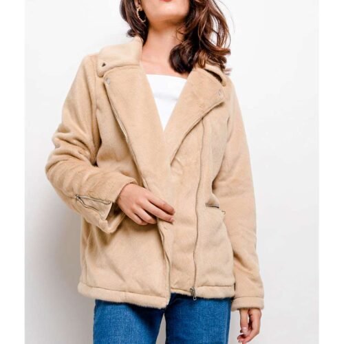 Dámska bunda fashion krátka kožušina 3004SW beige