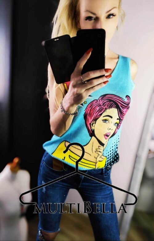ITALY top bluzka casual print Vneck 001lucky fashion omg - Image 2