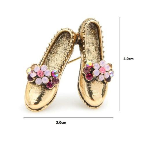 Brošňa fashion Topanocky shoes vintage A200 strass gold - Image 3