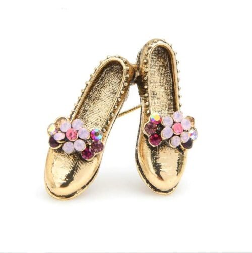 Brošňa fashion Topanocky shoes vintage A200 strass gold