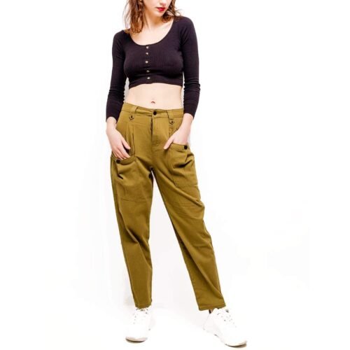 Dámske Nohavice s viacerými vreckami fashion 6367 khaki regular