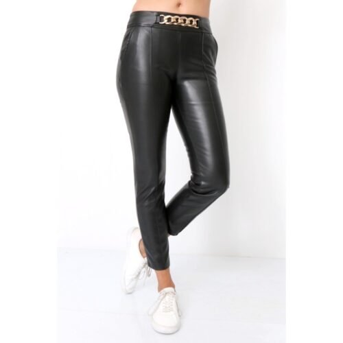 Dámske nohavice kožené chain koženka skinny 445 black