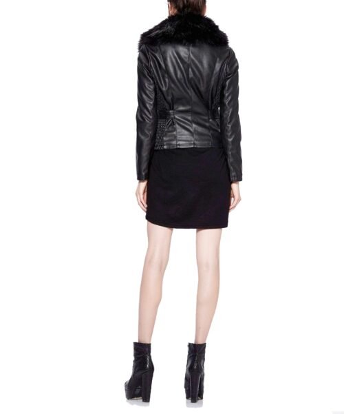 Dámska kožená bunda s kozusinou fashion kožušina black - Image 4