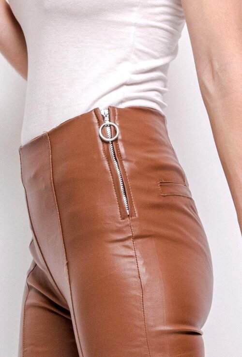 Dámske hnedé kožené nohavice skinny koženka brown - Image 2