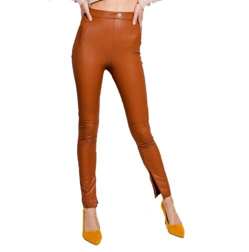 Dámske kožené nohavice skinny koženka slim 699 brown
