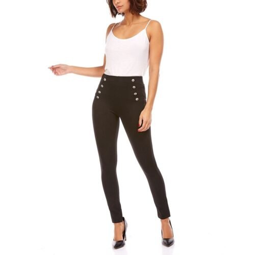 Slim fit nohavice legíny gombiky stretch fashion black 710