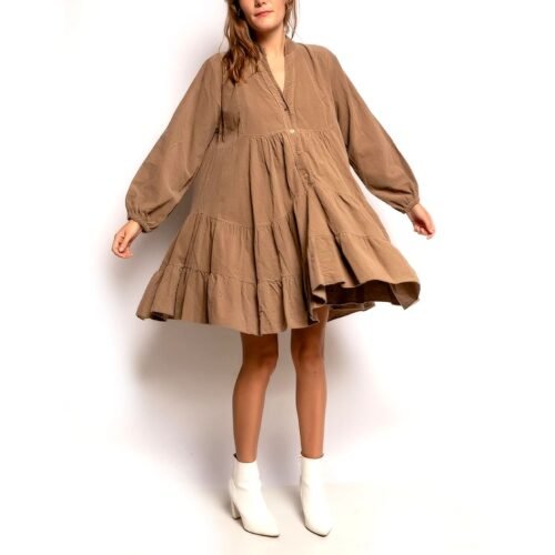 ITALY Dámske menzestrove mini saty oversize 9802saison brown