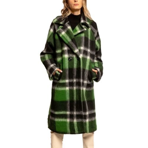 Dámsky dlhy vlneny karo oversize kabat check 9953rosa