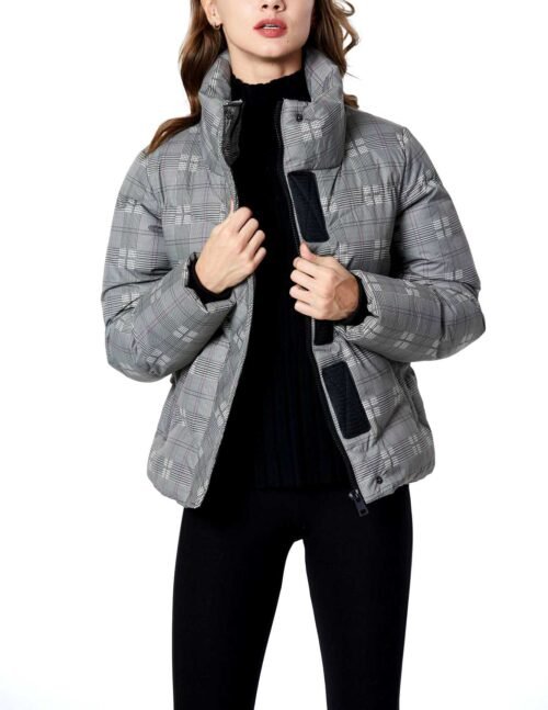 Dámska zimna bunda kratka oversize siva karo 225 parka - Image 2