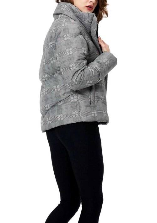 Dámska zimna bunda kratka oversize siva karo 225 parka - Image 3