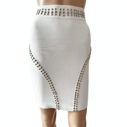 Dámska bodycon strečová sukňa s nitmi biela