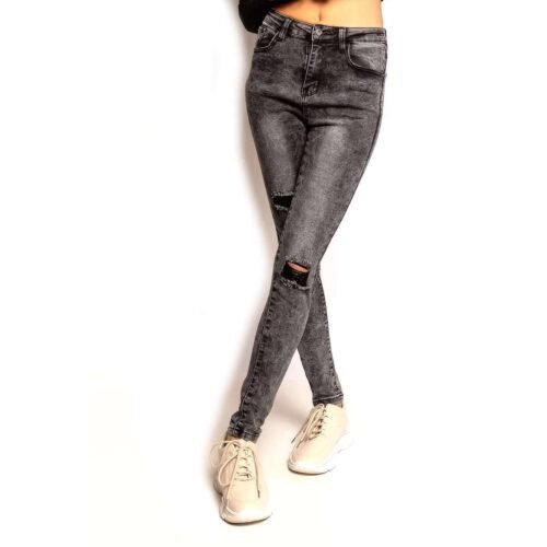 Dámske Roztrhané úzke džínsy rifle Skinny grey