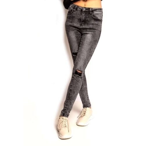 Dámske Roztrhané úzke džínsy rifle Skinny grey