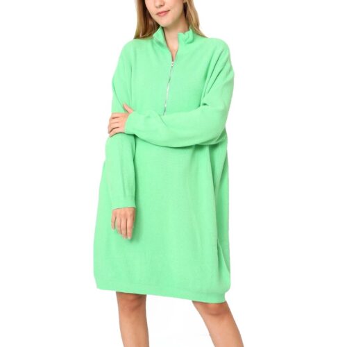 Dámske svetrove šaty na zips fashion 1301 green