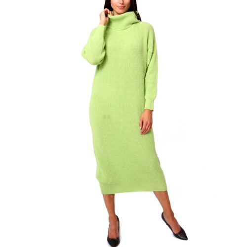 Dámske pulover rolákové šaty maxi dĺžka zelené