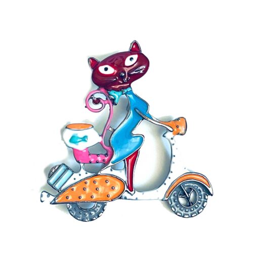 Brošňa mačka na motorke cats animal multicolor