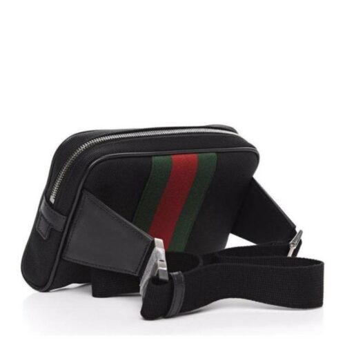 gucci web stripe fanny pack canvas leather black red green cross body 3