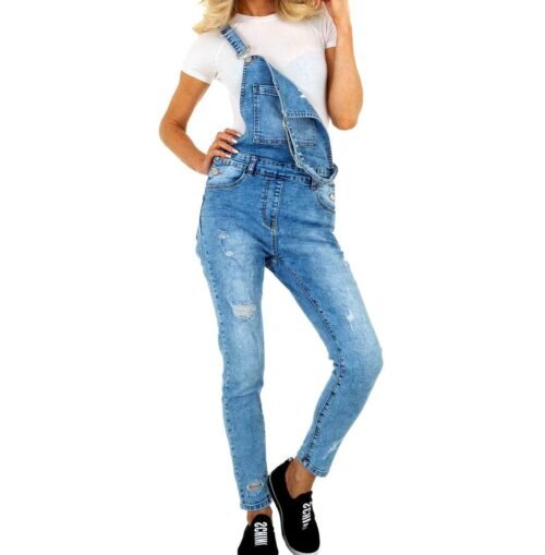 Dámske rifle na traky overal skinny denim blue - Image 3