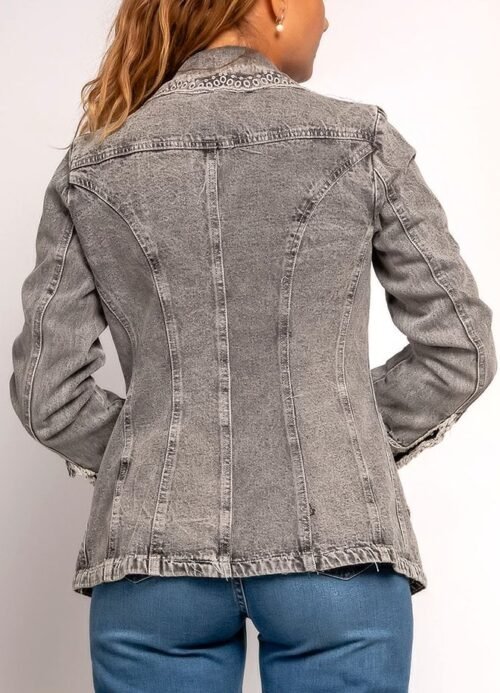 Dámske rifľové sako jeans Vyšívané blejzer sivé - Image 3