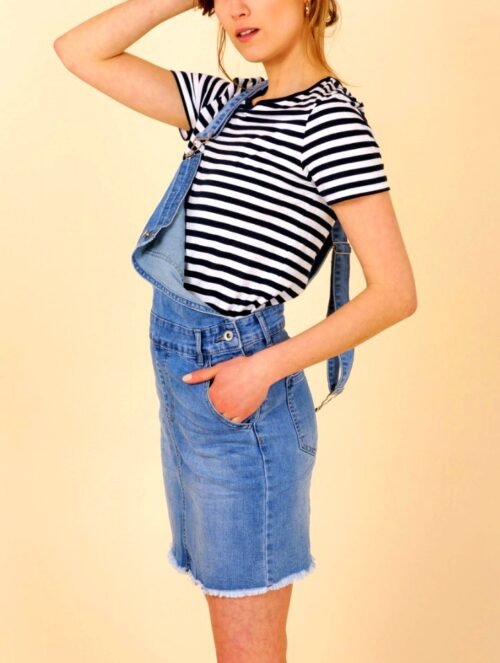 Damske riflove mini šaty na traky denim blue - Image 3