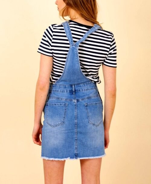 Damske riflove mini šaty na traky denim blue - Image 2