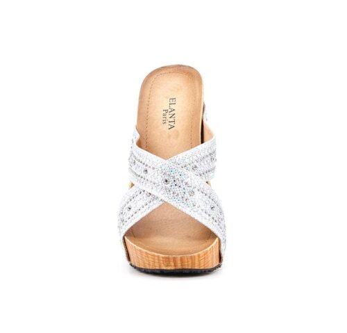 PARIS Dámske klinove sandale strass drevaky silver - Image 3