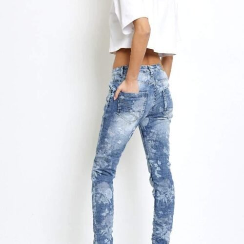 DÁMSKE RIFLE S POTLAČOU ROVNÝ STRIH JEANS BLUE 8 rifle s potlacou jeans blue 089 2
