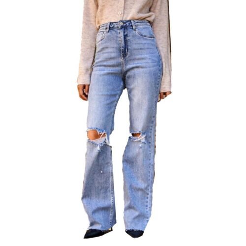 Dámske široké rifle relaxed bootcut blue jeans