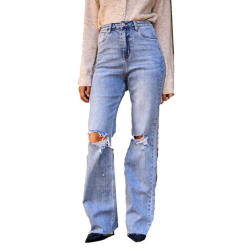 Dámske široké rifle relaxed bootcut blue jeans